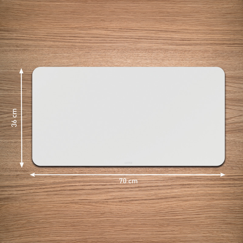 Tapete de escrita LEITZ 700 x 360 mm, couro reciclado, cinzento, liso, cantos arredondados