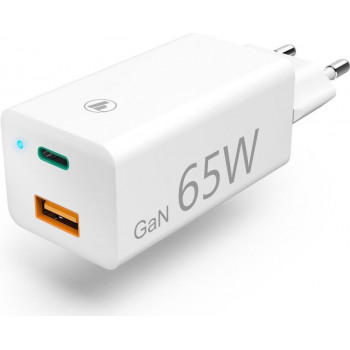 Hama Carregador GaN, USB-C Power Delivery (PD) + USB-A QC3.0, 65W, branco