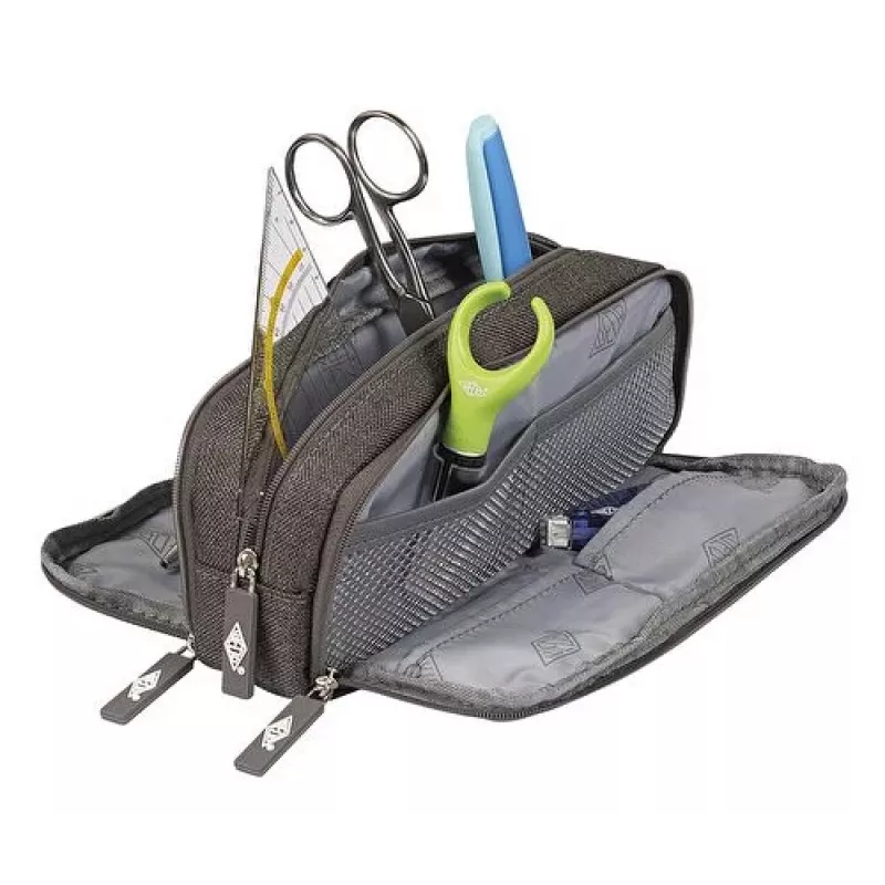 Estojo WEDO Schlamper College, poliéster, cinzento, compartimento interior espaçoso, 3 compartimentos com fecho, 7 canetas