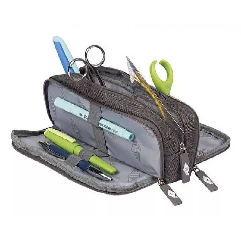 Estojo WEDO Schlamper College, poliéster, cinzento, compartimento interior espaçoso, 3 compartimentos com fecho, 7 canetas