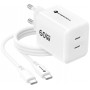 Forcell F-Energy GaN III Crystal Color VT-60 60W PD QC 4.0 carregador de parede 2x USB-C branco + cabo