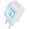 Forcell F-Energy GaN III Crystal Color VT-60 60W PD QC 4.0 carregador de parede 2x USB-C branco + cabo
