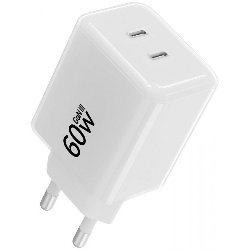 Forcell F-Energy GaN III Crystal Color VT-60 60W PD QC 4.0 carregador de parede 2x USB-C branco + cabo