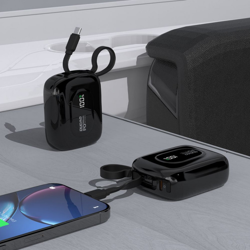 Dudao K32 Powerbank 22,5 W 10000 mAh com cabo USB-C/Lightning integrado – preto