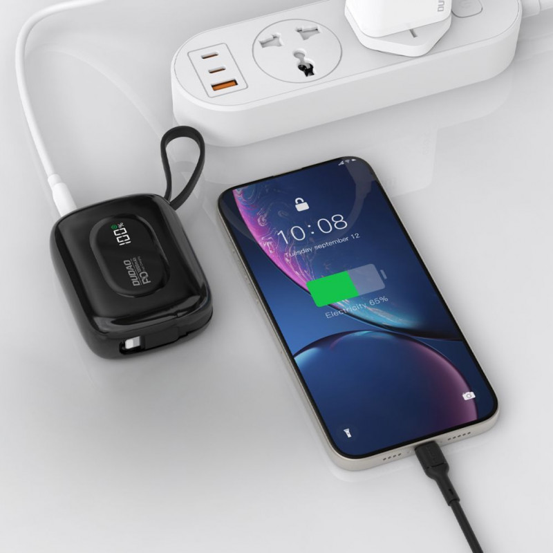 Dudao K32 Powerbank 22,5 W 10000 mAh com cabo USB-C/Lightning integrado – preto