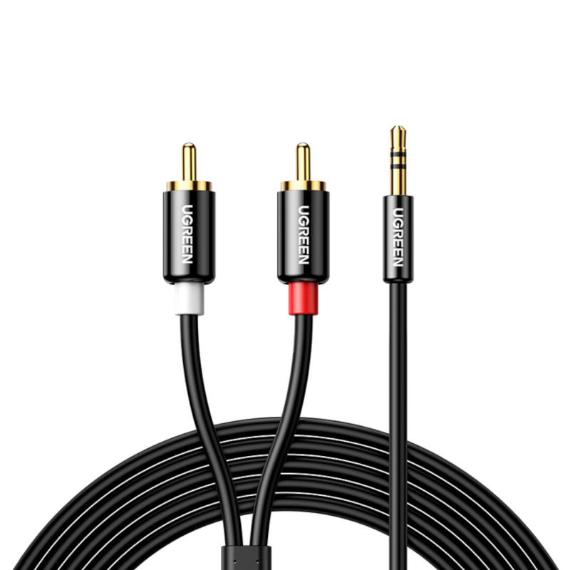 Cabo de áudio UGREEN AV116 RCA para AUX 3,5 mm, 1 m – preto