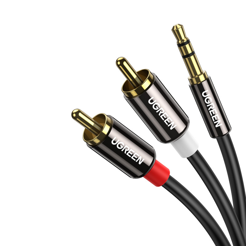 Cabo de áudio UGREEN AV116 RCA para AUX 3,5 mm, 1 m – preto