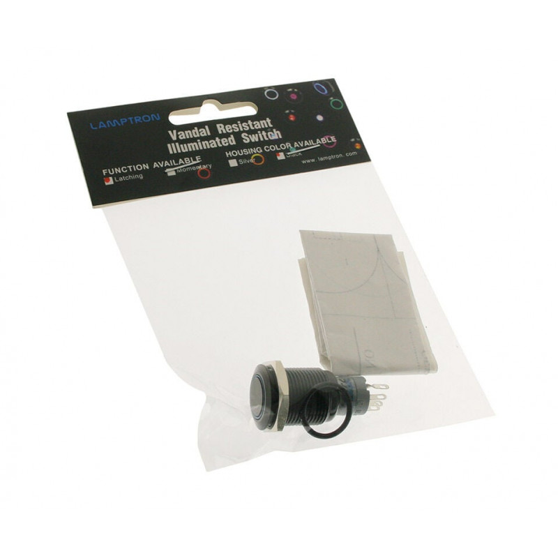 Interruptor antivandalismo 16mm Lamptron - Blackline - azul
