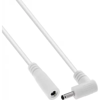 Cabo de extensão DC InLine®, ficha angular, 3,5 x 1,35 mm, branco, 0,2 m
