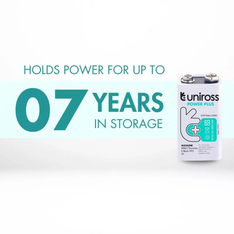 Pilha alcalina Uniross Power Plus 6LR61 9V 600mAh, 1 unid.