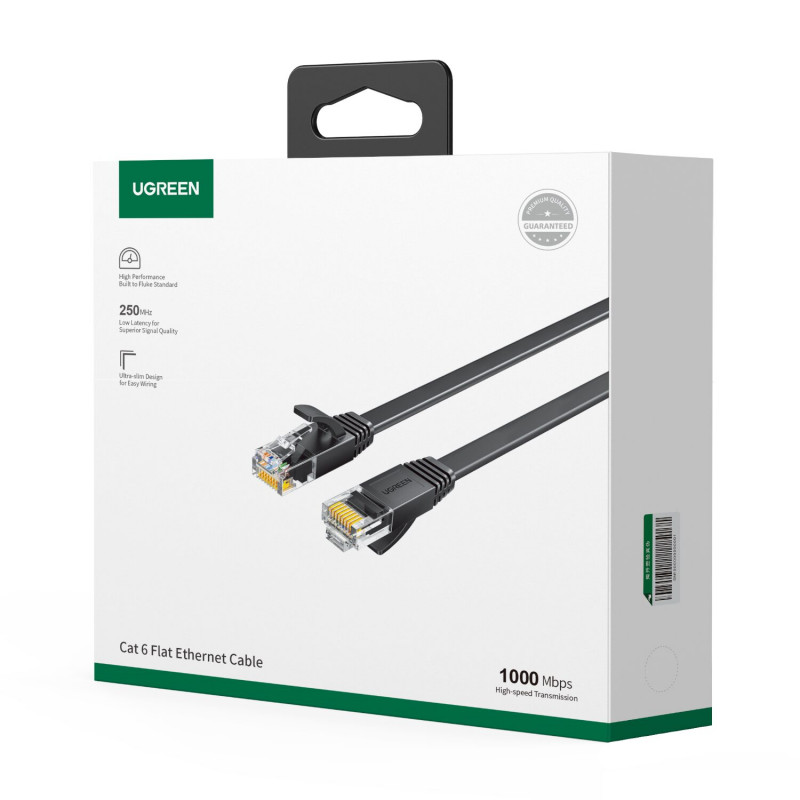 Cabo de rede Ugreen Cat6 U/UTP RJ45 plano, 0,5 m, preto