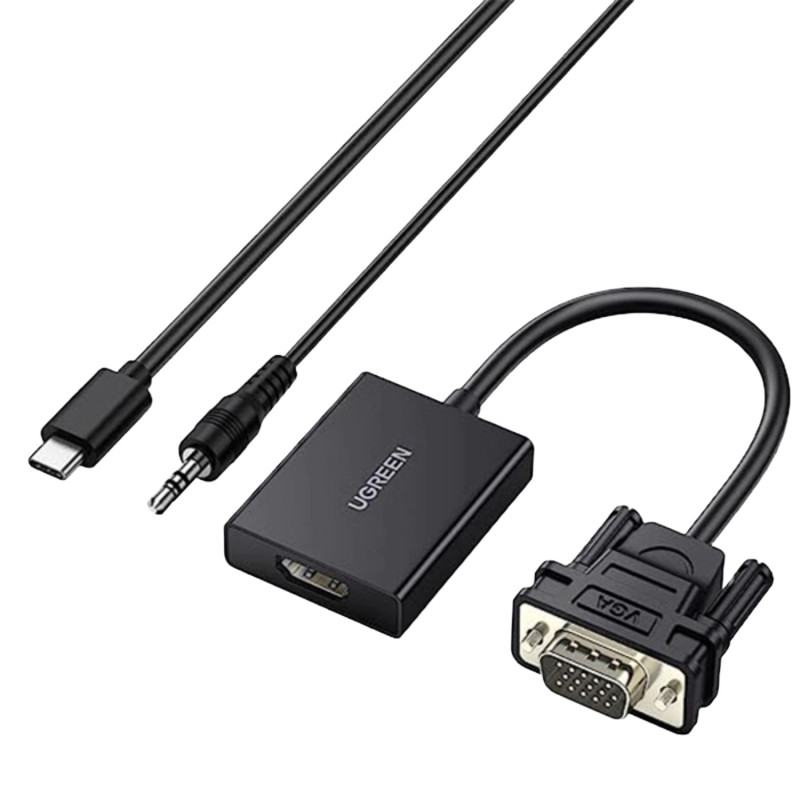Conversor VGA para HDMI UGREEN CM513, ficha para conector fêmea, 1080p Full HD, preto