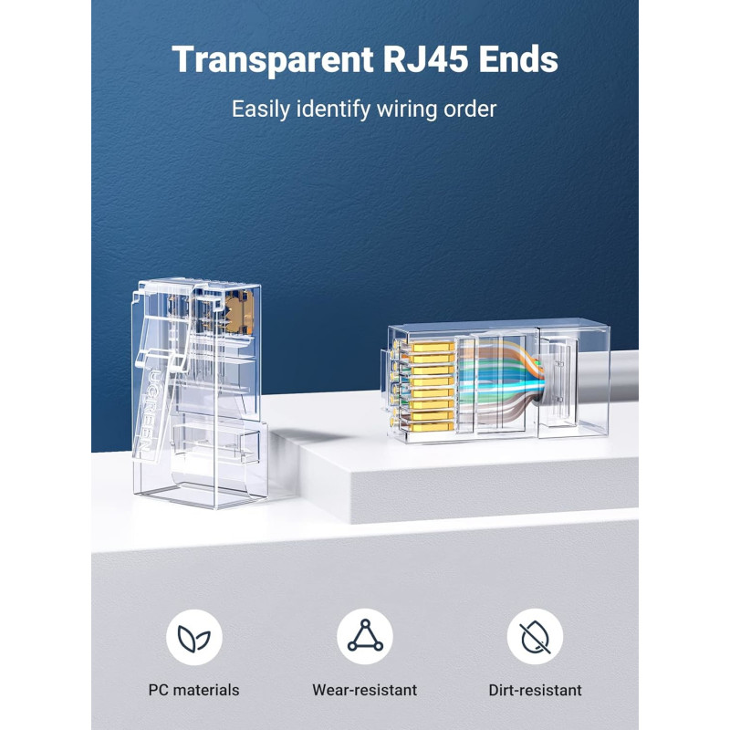 UGREEN fichas modulares RJ45 Cat6 (50 unidades) – transparente com contactos dourados