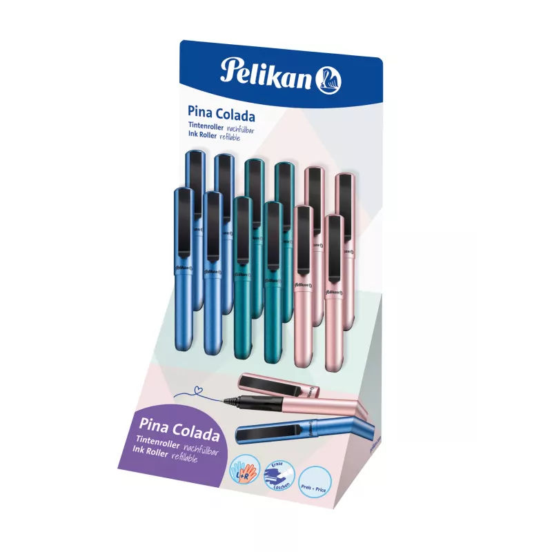 Caneta rollerball Pelikan Pina Colada, expositor de 12, corpo e tampa em metal, preto (605502)