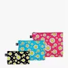 Conjunto de sacos LOQI – Flowers preto, Aquarius, Raspberry (3 unid.)