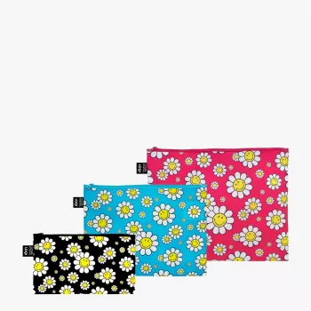 Conjunto de sacos LOQI – Flowers preto, Aquarius, Raspberry (3 unid.)