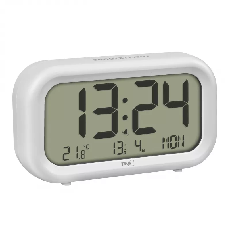 Despertador de quartzo TFA Dostmann 60.2052.02 branco 2 alarmes visor grande, som de alarme extra forte
