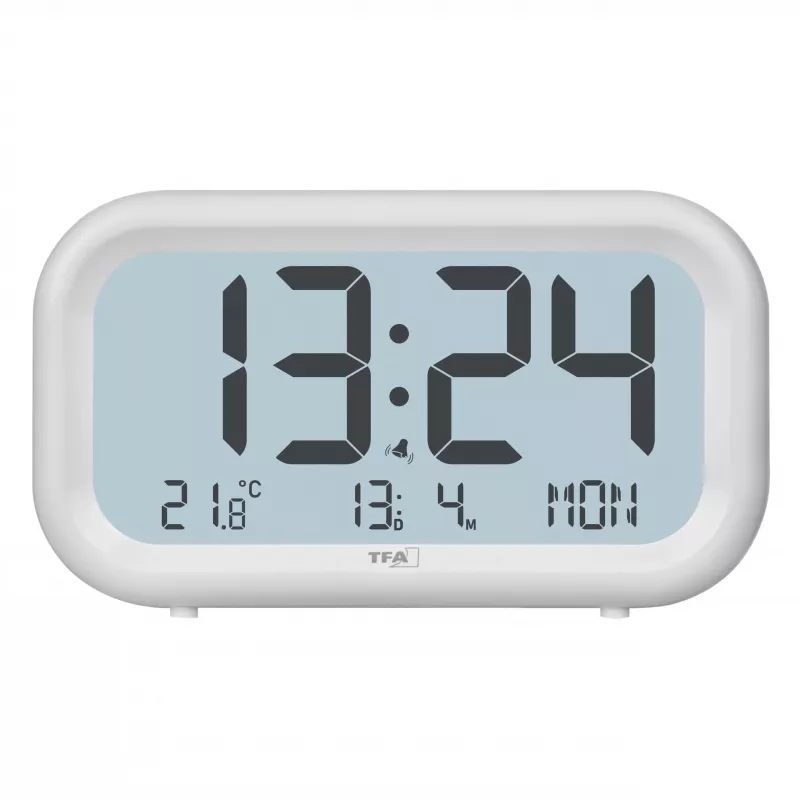 Despertador de quartzo TFA Dostmann 60.2052.02 branco 2 alarmes visor grande, som de alarme extra forte