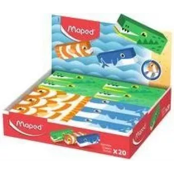 Borracha de plástico Maped com design de animais, sem ftalatos e PVC, 3 motivos de animais – expositor de 20