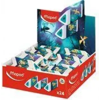 Borracha de plástico Maped Pyramide DRAGON, branca, triangular, sem ftalatos e PVC, expositor de 24 (119527)