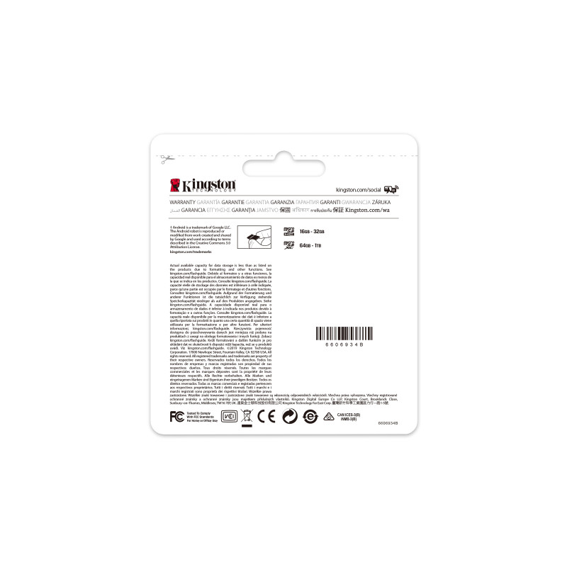 Cartão de memória microSDXC Kingston 64 GB, UHS-I (SDCS2/64GBSP)