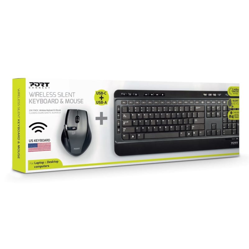 Conjunto de teclado e rato sem fios Port Silent, layout US (900901-US)