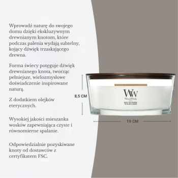 Vela WoodWick White Teak Ellipse, 453,6 g