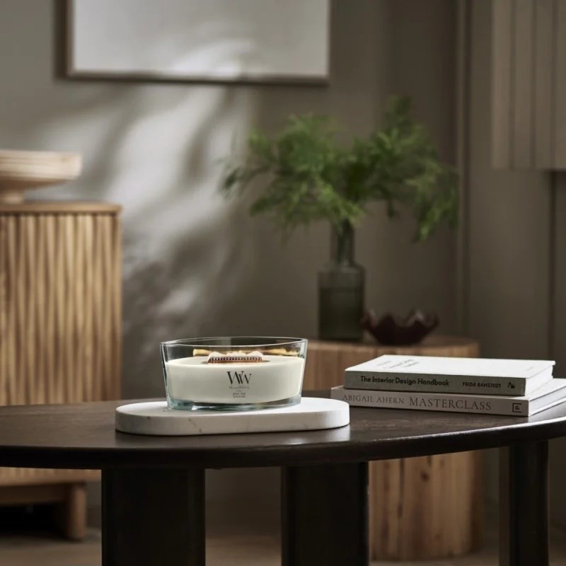 Vela WoodWick White Teak Ellipse, 453,6 g