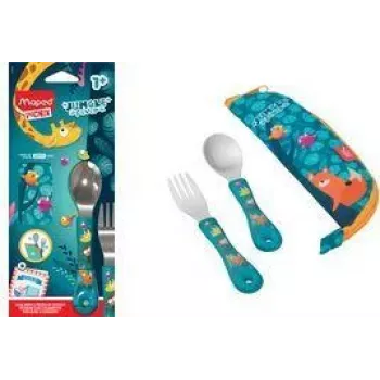 Conjunto de talheres Maped PICNIK JUNGLE FEVER 3 peças turquesa com estojo aço inoxidável ABS