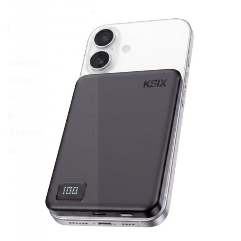 Powerbank Ksix Magslim 5000 mAh magnética USB-C PD 20W ecrã digital preto