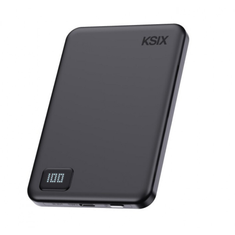 Powerbank Ksix Magslim 5000 mAh magnética USB-C PD 20W ecrã digital preto