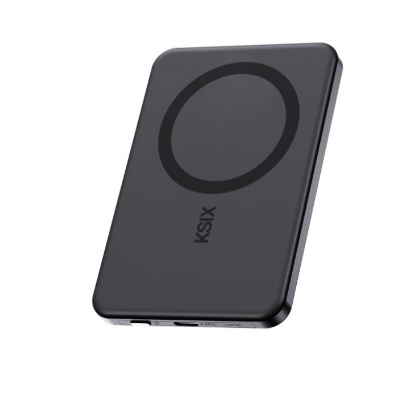 Powerbank Ksix Magslim 5000 mAh magnética USB-C PD 20W ecrã digital preto