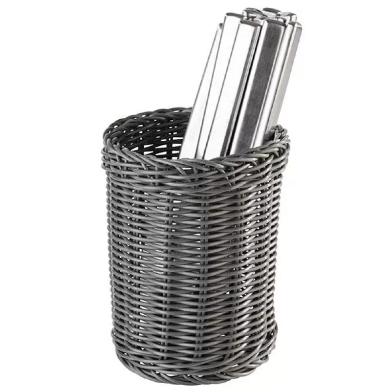Cesto de talheres APS ECONOMIC, diâmetro: 120 mm, cinzento em polipropileno, tecido à mão, altura: 150 mm