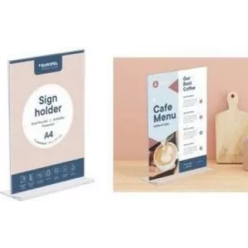 Expositor de mesa EUROPEL acrílico, DIN A6 vertical, reto em acrílico, para apresentação frente e verso