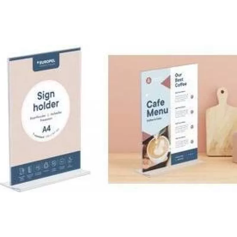 Expositor de mesa EUROPEL acrílico, DIN A6 vertical, reto em acrílico, para apresentação frente e verso