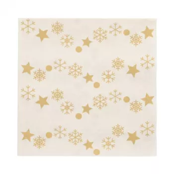 Guardanapos de Natal PAPSTAR “Golden Snowflakes” 330 x 330 mm, impressos, dobrados em 1/4, 3 folhas