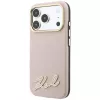 Karl Lagerfeld capa de telemóvel com superfície granulada e logótipo de assinatura em resina, MagSafe, para iPhone 18 Pro / 17 Pro, rosa