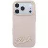 Karl Lagerfeld capa de telemóvel com superfície granulada e logótipo de assinatura em resina, MagSafe, para iPhone 18 Pro / 17 Pro, rosa