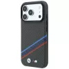 Capa MagSafe BMW M Quadrille Kevlar Print Tricolor Lines & Metal Logo para iPhone 18 Pro / 17 Pro, antracite