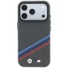 Capa MagSafe BMW M Quadrille Kevlar Print Tricolor Lines & Metal Logo para iPhone 18 Pro / 17 Pro, antracite