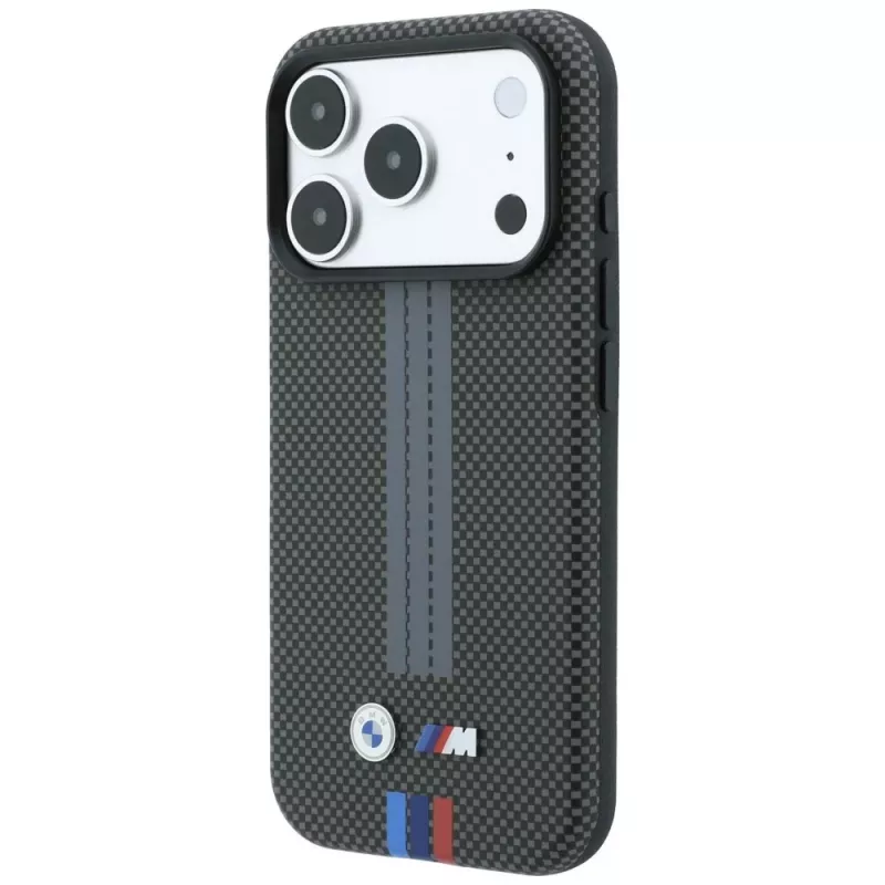 Capa MagSafe BMW M Quadrille Kevlar Tricolor Print Lines para iPhone 18 Pro / 17 Pro, antracite