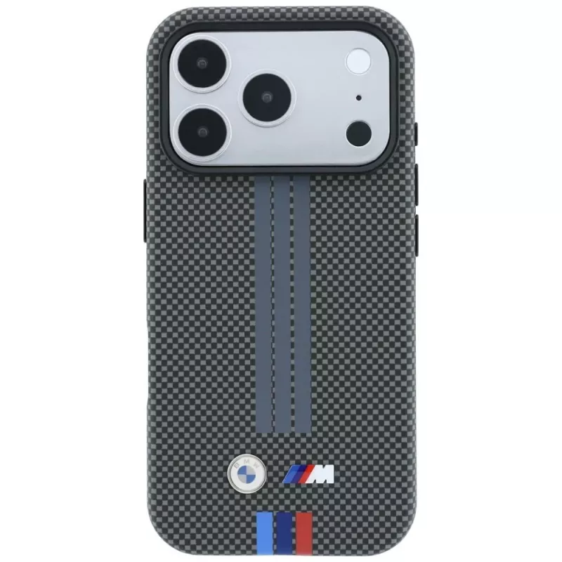 Capa MagSafe BMW M Quadrille Kevlar Tricolor Print Lines para iPhone 18 Pro / 17 Pro, antracite