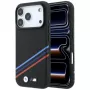 Capa MagSafe BMW M Quadrille Kevlar Print Tricolor Lines & Metal Logo para iPhone 18 Pro Max / 17 Pro Max, preto