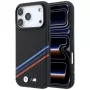 Capa MagSafe BMW M Quadrille Kevlar Print Tricolor Lines & Metal Logo para iPhone 18 Pro / 17 Pro, preto