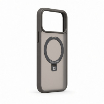 Capa Evelatus Shield com MagSafe e suporte para Apple iPhone 18 Pro Max, anel fosco, cinzento-fumo