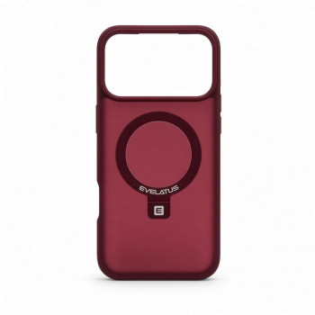 Capa Evelatus Shield com MagSafe e suporte para Apple iPhone 18 Pro, anel fosco, bordô