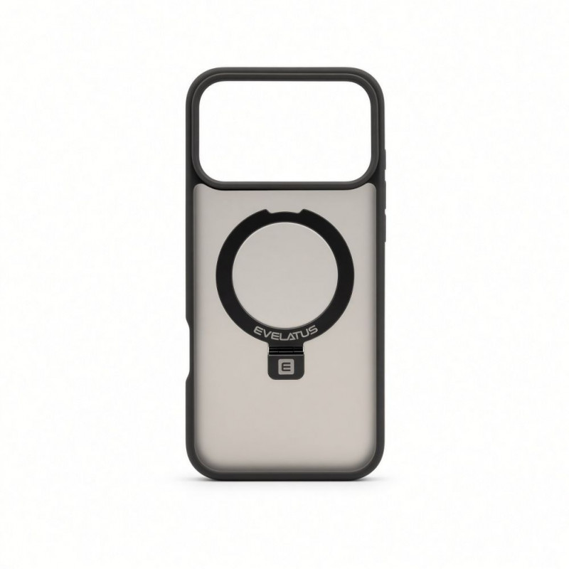 Capa Evelatus Shield com MagSafe e suporte para Apple iPhone 18 Pro, anel mate, cinzento fumado