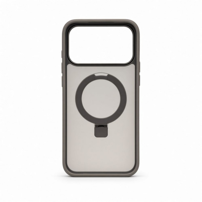 Capa Evelatus Shield com MagSafe e suporte para Apple iPhone 18 Pro, anel mate, cinzento fumado