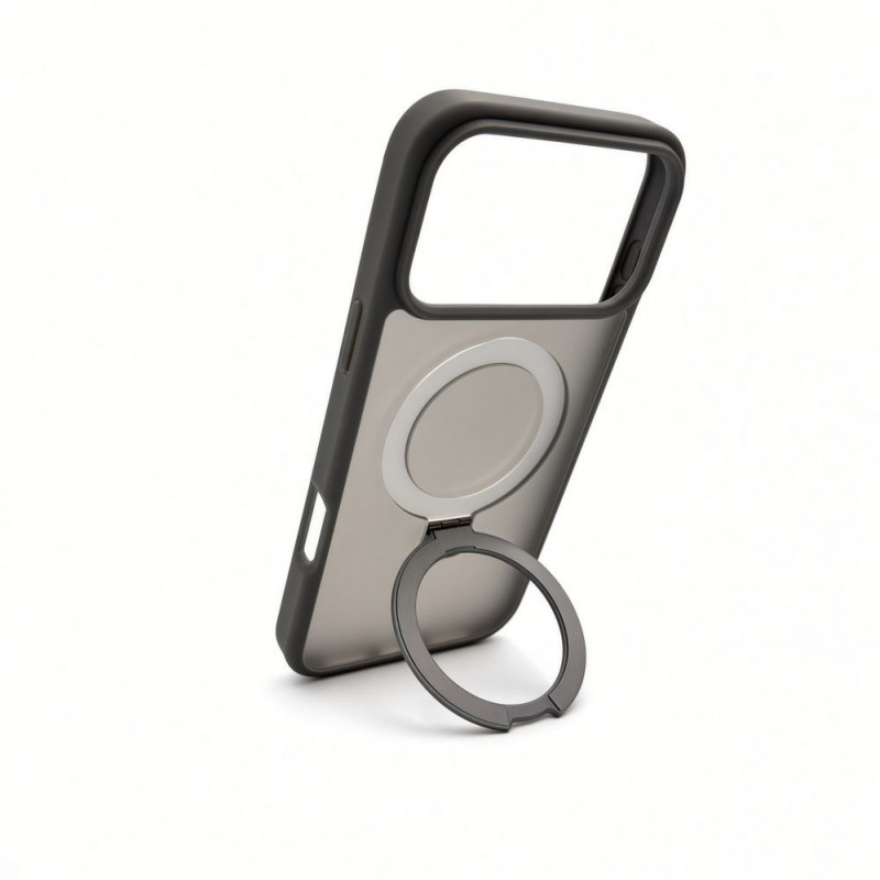 Capa Evelatus Shield com MagSafe e suporte para Apple iPhone 18 Pro, anel mate, cinzento fumado