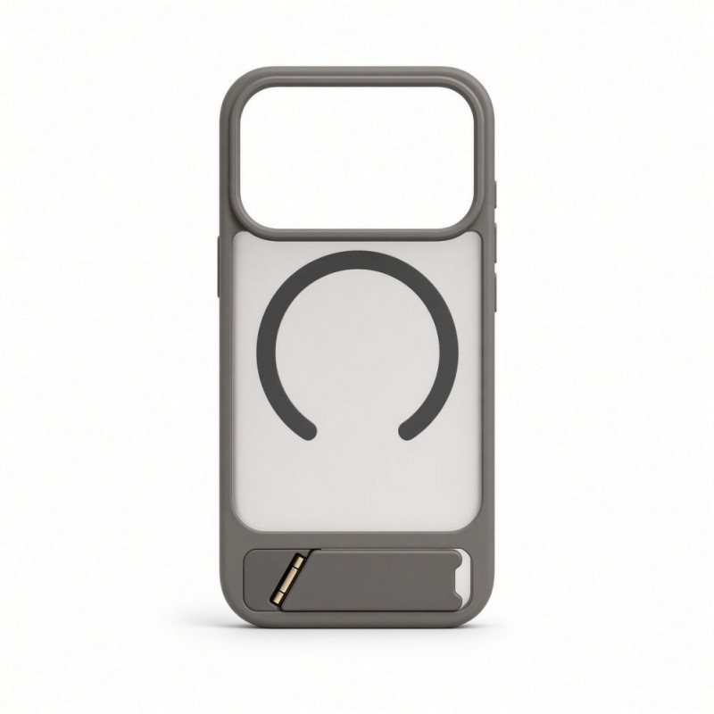Capa Evelatus MagSafe com revestimento de borracha e suporte para Apple iPhone 18 Pro, cinzento fumado
